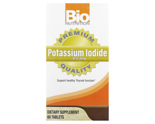 Йод Bio Nutrition, Йодид калия, 65 мг, 60 таблеток Йод Bio Nutrition, Йодид калия, 65 мг, 60 таблеток