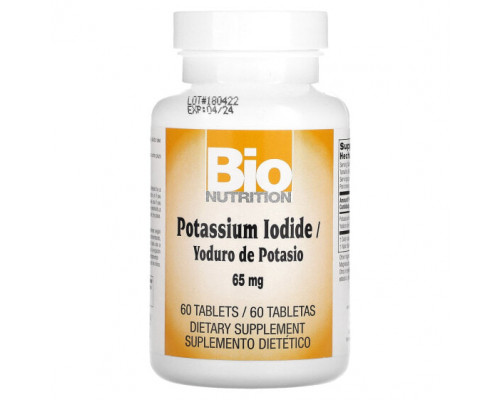 Йод Bio Nutrition, Йодид калия, 65 мг, 60 таблеток Йод Bio Nutrition, Йодид калия, 65 мг, 60 таблеток