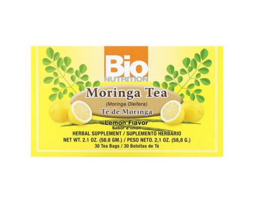 Травяные сборы и чаи Bio Nutrition, Moringa Tea, лимон, без кофеина, 30 чайных пакетиков, 58,8 г (2,1 унции) Травяные сборы и чаи Bio Nutrition, Moringa Tea, лимон, без кофеина, 30 чайных пакетиков, 58,8 г (2,1 унции)
