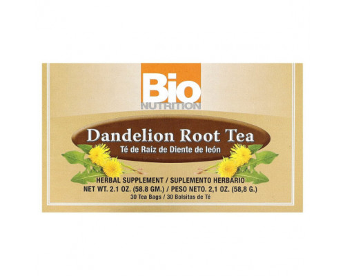 Растительные экстракты и настойки Bio Nutrition, Чай из корня одуванчика, 30 чайных пакетиков по 1,96 г (0,07 унции) Растительные экстракты и настойки Bio Nutrition, Чай из корня одуванчика, 30 чайных пакетиков по 1,96 г (0,07 унции)