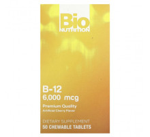 Витамины группы B Bio Nutrition, Витамин B12, вишня, 6000 мкг, 50 жевательных таблеток