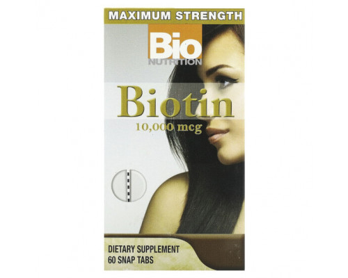 Для волос и ногтей Bio Nutrition, Биотин, максимальная эффективность, 10 000 мкг, 60 таблеток Для волос и ногтей Bio Nutrition, Биотин, максимальная эффективность, 10 000 мкг, 60 таблеток