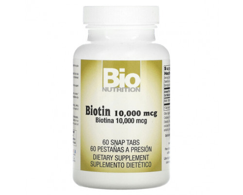 Для волос и ногтей Bio Nutrition, Биотин, максимальная эффективность, 10 000 мкг, 60 таблеток Для волос и ногтей Bio Nutrition, Биотин, максимальная эффективность, 10 000 мкг, 60 таблеток