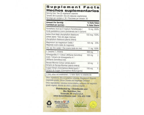Растительные экстракты и настойки Bio Nutrition, Thyroid Wellness, 60 вегетарианских капсул Растительные экстракты и настойки Bio Nutrition, Thyroid Wellness, 60 вегетарианских капсул