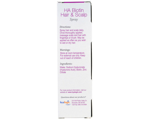 Hyalogic LLC, HA Biotin Hair & Scalp Spray, 4 fl oz (118 ml) Hyalogic LLC, HA Biotin Hair & Scalp Spray, 4 fl oz (118 ml)