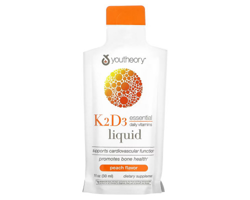 Youtheory, K2D3 On Th Go, Peach, 12 Packets, 1 fl oz (30 ml) Each Youtheory, K2D3 On Th Go, Peach, 12 Packets, 1 fl oz (30 ml) Each
