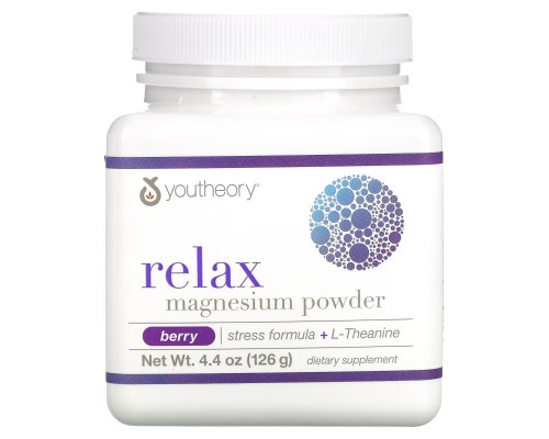 Youtheory, Relax, Magnesium Powder, Stress Formula + L-Theanine, Berry, 4.4 oz (126 g) Youtheory, Relax, Magnesium Powder, Stress Formula + L-Theanine, Berry, 4.4 oz (126 g)