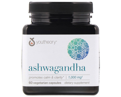 Youtheory, Ashwagandha, 1,000 mg, 60 Vegetarian Capsules Youtheory, Ashwagandha, 1,000 mg, 60 Vegetarian Capsules