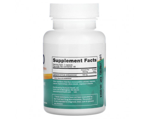 Коэнзим Q10 Fairhaven Health, Co-Q10, 100 мг, 60 капсул Коэнзим Q10 Fairhaven Health, Co-Q10, 100 мг, 60 капсул