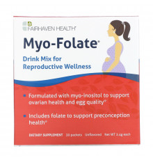 Fairhaven Health, Мио-фолат, питьевая диетическая добавка для репродуктивной системы организма, без ароматизаторов, 30 пакетиков по 2,4 г