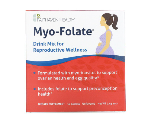 Fairhaven Health, Мио-фолат, питьевая диетическая добавка для репродуктивной системы организма, без ароматизаторов, 30 пакетиков по 2,4 г Fairhaven Health, Мио-фолат, питьевая диетическая добавка для репродуктивной системы организма, без ароматизаторов, 30 пакетиков по 2,4 г