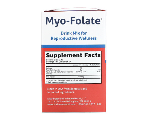 Fairhaven Health, Мио-фолат, питьевая диетическая добавка для репродуктивной системы организма, без ароматизаторов, 30 пакетиков по 2,4 г Fairhaven Health, Мио-фолат, питьевая диетическая добавка для репродуктивной системы организма, без ароматизаторов, 30 пакетиков по 2,4 г