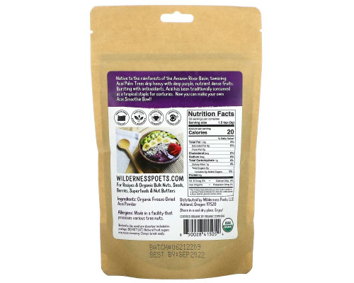 Wilderness Poets LLC, Organic Freeze Dried Acai Powder, 3.5 oz (99 g) Wilderness Poets LLC, Organic Freeze Dried Acai Powder, 3.5 oz (99 g)