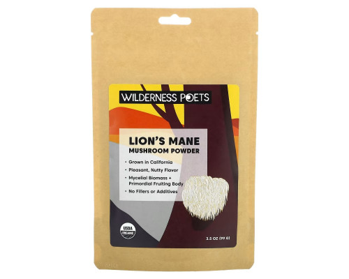 Wilderness Poets LLC, Organic Lions Mane Mushroom Powder, 3.5 oz (99 g) Wilderness Poets LLC, Organic Lions Mane Mushroom Powder, 3.5 oz (99 g)