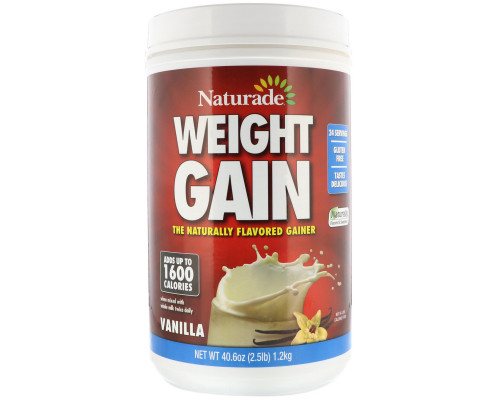 Naturade, Средство для набора веса Weight Gain, со вкусом ванили, 40,6 унций (2,5 фунта) Naturade, Средство для набора веса Weight Gain, со вкусом ванили, 40,6 унций (2,5 фунта)