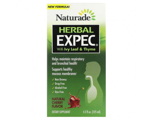 Для здоровья дыхательной системы Naturade, Herbal EXPEC, с листьями плюща и чабрецом, натуральная вишня, 125 мл (4,2 жидк. унции) Для здоровья дыхательной системы Naturade, Herbal EXPEC, с листьями плюща и чабрецом, натуральная вишня, 125 мл (4,2 жидк. унции)