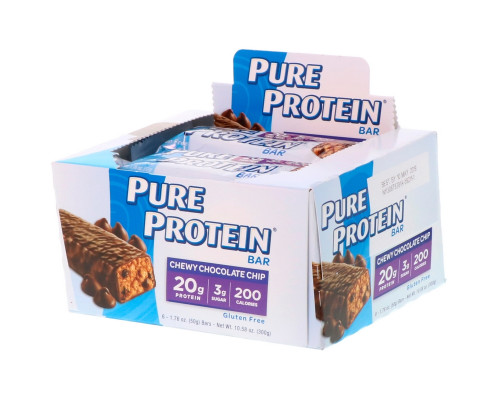 Pure Protein, Жевательный батончик с шоколадной крошкой, 6 батончиков, 1,76 унции (50 г) каждый