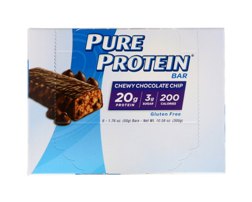 Pure Protein, Жевательный батончик с шоколадной крошкой, 6 батончиков, 1,76 унции (50 г) каждый
