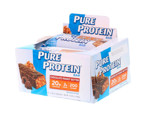 Pure Protein, Батончик, шоколадное арахисовое масло, 6 батончиков, 50 г (1,76 унций) каждый Pure Protein, Батончик, шоколадное арахисовое масло, 6 батончиков, 50 г (1,76 унций) каждый