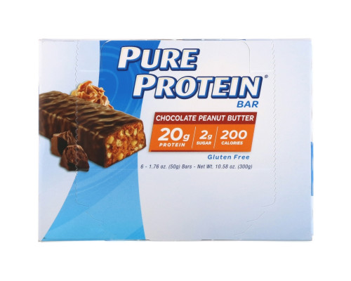 Pure Protein, Батончик, шоколадное арахисовое масло, 6 батончиков, 50 г (1,76 унций) каждый Pure Protein, Батончик, шоколадное арахисовое масло, 6 батончиков, 50 г (1,76 унций) каждый