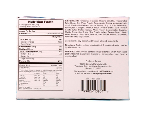 Pure Protein, Батончик, шоколадное арахисовое масло, 6 батончиков, 50 г (1,76 унций) каждый Pure Protein, Батончик, шоколадное арахисовое масло, 6 батончиков, 50 г (1,76 унций) каждый