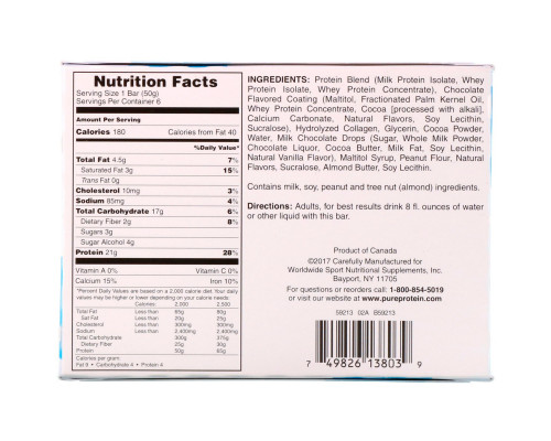 Pure Protein, Батончики с высоким содержанием белка, с шоколадным вкусом, 6 батончиков, 1,76 унций (50 г) каждый Pure Protein, Батончики с высоким содержанием белка, с шоколадным вкусом, 6 батончиков, 1,76 унций (50 г) каждый