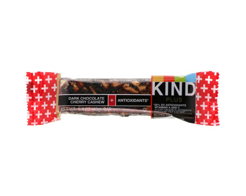 KIND Батончики Kind Plus с темным шоколадом, вишней, кешью + антиоксиданты 12 батончиков1,4 унции (40 г) каждый KIND Батончики Kind Plus с темным шоколадом, вишней, кешью + антиоксиданты 12 батончиков1,4 унции (40 г) каждый