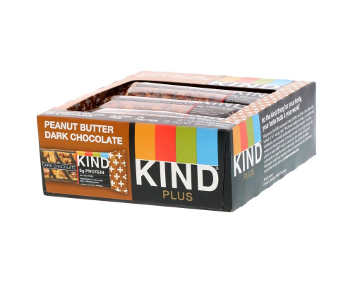 KIND Bars Plus фруктовые и ореховые батончики арахисовое масло с темным шоколадом + протеин 12 батончиков 14 унции (40 г) каждый KIND Bars Plus фруктовые и ореховые батончики арахисовое масло с темным шоколадом + протеин 12 батончиков 14 унции (40 г) каждый