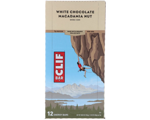 Clif Bar, Энергетический батончик с белым шоколадом и орехом макадамия, 12 батончиков, по 68 г (2,40 унции) каждый Clif Bar, Энергетический батончик с белым шоколадом и орехом макадамия, 12 батончиков, по 68 г (2,40 унции) каждый