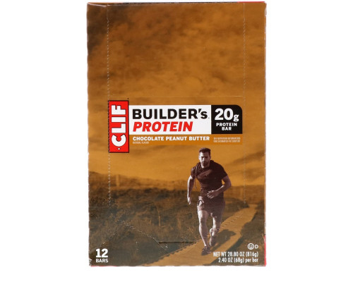 Clif Bar, Протеиновый батончик Builder, шоколадное арахисовое масло, 12 батончиков, 68 г (2,4 унции) каждый Clif Bar, Протеиновый батончик Builder, шоколадное арахисовое масло, 12 батончиков, 68 г (2,4 унции) каждый