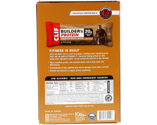 Clif Bar, Протеиновый батончик Builder, шоколадное арахисовое масло, 12 батончиков, 68 г (2,4 унции) каждый Clif Bar, Протеиновый батончик Builder, шоколадное арахисовое масло, 12 батончиков, 68 г (2,4 унции) каждый