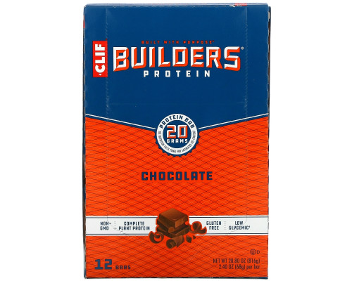 Clif Bar, Протеиновый батончик от Builder, шоколадный, 12 батончиков, по 2,40 унции (68 гр) каждый Clif Bar, Протеиновый батончик от Builder, шоколадный, 12 батончиков, по 2,40 унции (68 гр) каждый