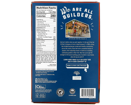 Clif Bar, Протеиновый батончик от Builder, шоколадный, 12 батончиков, по 2,40 унции (68 гр) каждый Clif Bar, Протеиновый батончик от Builder, шоколадный, 12 батончиков, по 2,40 унции (68 гр) каждый