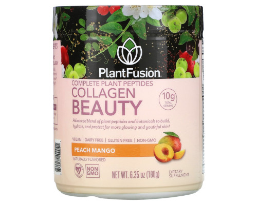 PlantFusion, Комплекс с растительными пептидами, Collagen Beauty, персик и манго, 180 г PlantFusion, Комплекс с растительными пептидами, Collagen Beauty, персик и манго, 180 г
