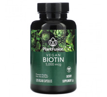 Для здоровья кожи PlantFusion, Веганский биотин, 5000 мкг, 120 веганских капсул