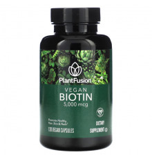 Для здоровья кожи PlantFusion, Веганский биотин, 5000 мкг, 120 веганских капсул