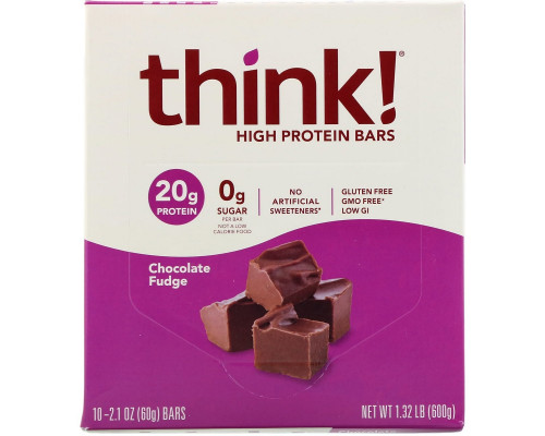 ThinkThin, Протеиновый батончик, шоколадная помадка, 10 батончиков, 60 г (1,1 унция) каждый ThinkThin, Протеиновый батончик, шоколадная помадка, 10 батончиков, 60 г (1,1 унция) каждый