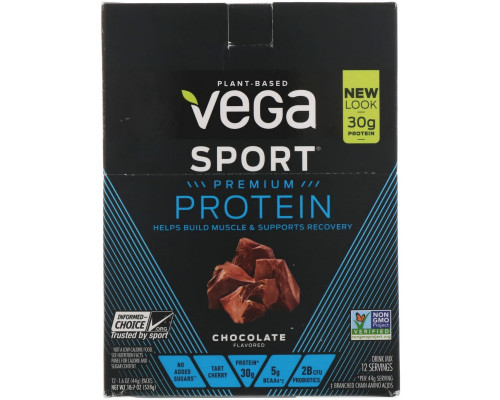Vega, Спортивная Смесь Для Белковых Напитков, Шоколадный Вкус, 12 Пакетиков, 1.6 унции (44 г) Каждый Vega, Спортивная Смесь Для Белковых Напитков, Шоколадный Вкус, 12 Пакетиков, 1.6 унции (44 г) Каждый