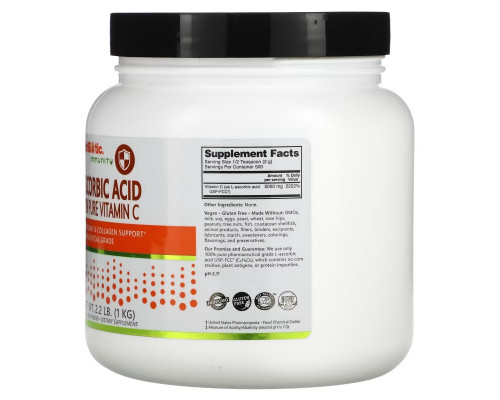 NutriBiotic Аскорбиновая кислота кристаллический порошок 1 кг NutriBiotic Аскорбиновая кислота кристаллический порошок 1 кг
