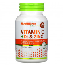 NutriBiotic, Immunity, Vitamin C + D3 & Zinc, 100 Capsules