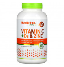 NutriBiotic, Immunity, Vitamin C + D3 & Zinc, 250 Capsules