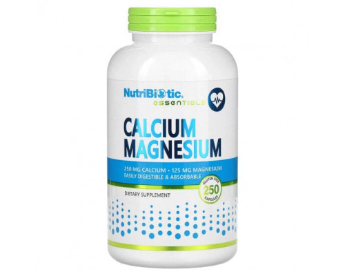 Кальций NutriBiotic, Essentials, кальций и магний, 250 капсул Кальций NutriBiotic, Essentials, кальций и магний, 250 капсул