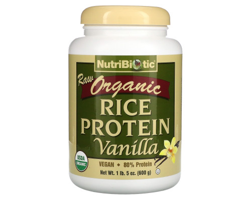 NutriBiotic, Сырой натуральный рисовый белок с ванилью, 1 фунт 5 унций (600 г) NutriBiotic, Сырой натуральный рисовый белок с ванилью, 1 фунт 5 унций (600 г)