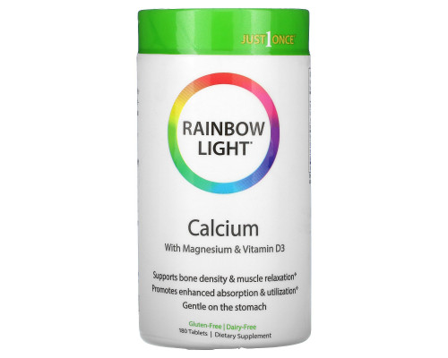 Rainbow Light, Just Once, Пищевой кальций, 180 таблеток Rainbow Light, Just Once, Пищевой кальций, 180 таблеток