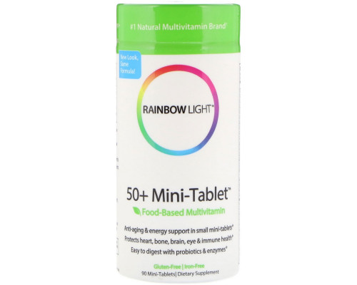 Rainbow Light, Мини-таблетки 50+, мультивитамины на основе продуктов питания, 90 мини-таблеток Rainbow Light, Мини-таблетки 50+, мультивитамины на основе продуктов питания, 90 мини-таблеток
