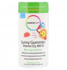 Rainbow Light, Sunny Gummies, витамин D3, терпки мандарин и апельсин, 400 МЕ, 60 жевательных пастилок