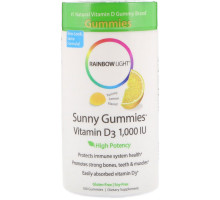 Rainbow Light, Витамин D3, солнечные жевательные таблетки с лимонным вкусом, 1,000 МЕ, 100 жевательных таблеток