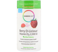 Rainbow Light, Berry D-Licious, витамин D3, со вкусом малины, 2,500 МЕ, 50 желейных конфет