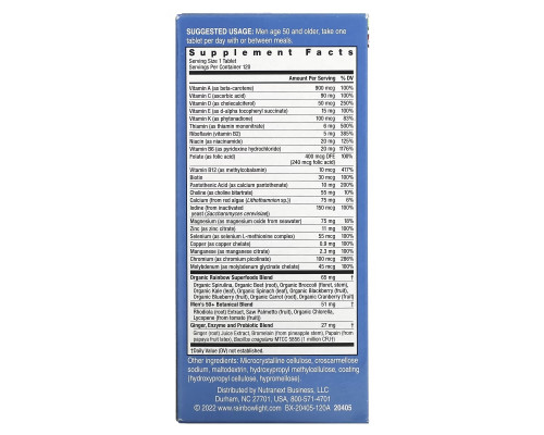 Rainbow Light, Men's One 50+ Daily Multivitamin, High Potency, 120 Vegetarian Tablets Rainbow Light, Men's One 50+ Daily Multivitamin, High Potency, 120 Vegetarian Tablets