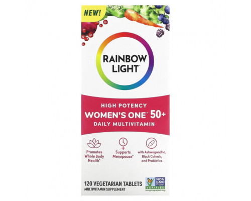 Женское здоровье Rainbow Light, Для женщин старше 50 лет, мультивитамины для ежедневного приема, высокая эффективность, 120 вегетарианских таблеток Женское здоровье Rainbow Light, Для женщин старше 50 лет, мультивитамины для ежедневного приема, высокая эффективность, 120 вегетарианских таблеток
